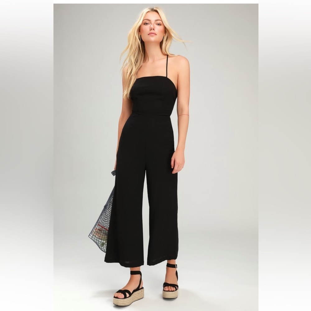 Lulus Adelia Black Lace-Up Culotte Jumpsuit